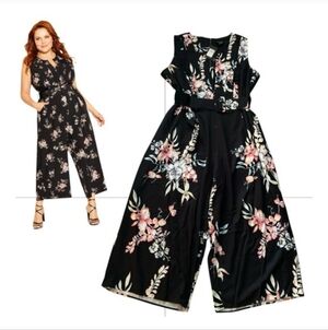 City Chic Black Floral Women, Pants & Jumpsuit, Rompers